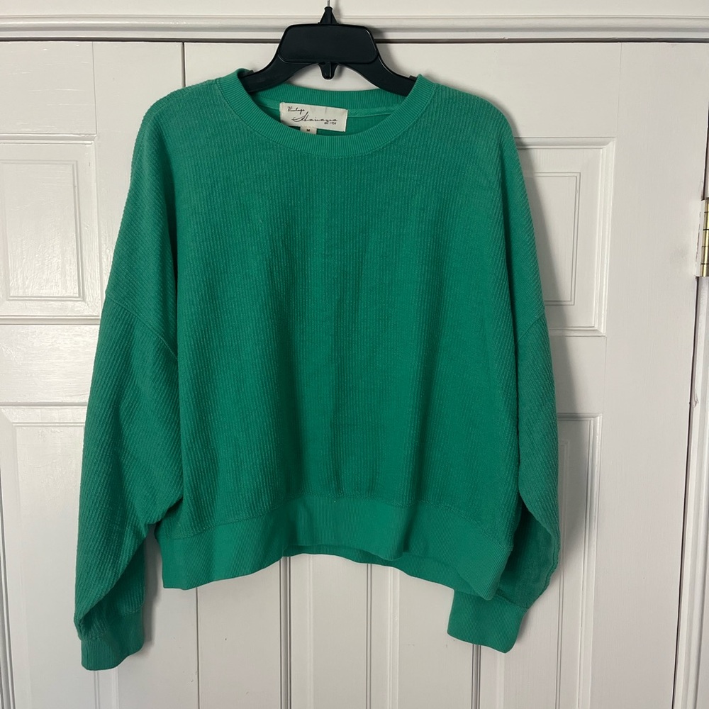 Vintage Havana Green Ribbed Pullover Crewneck Top Size M